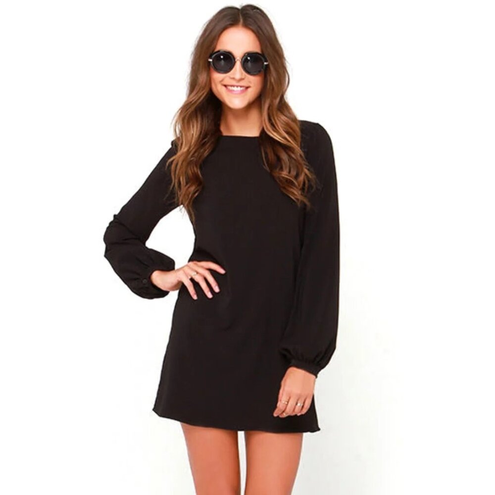 EUC Primark Long Sleeve Black Shift Dress Sz 14